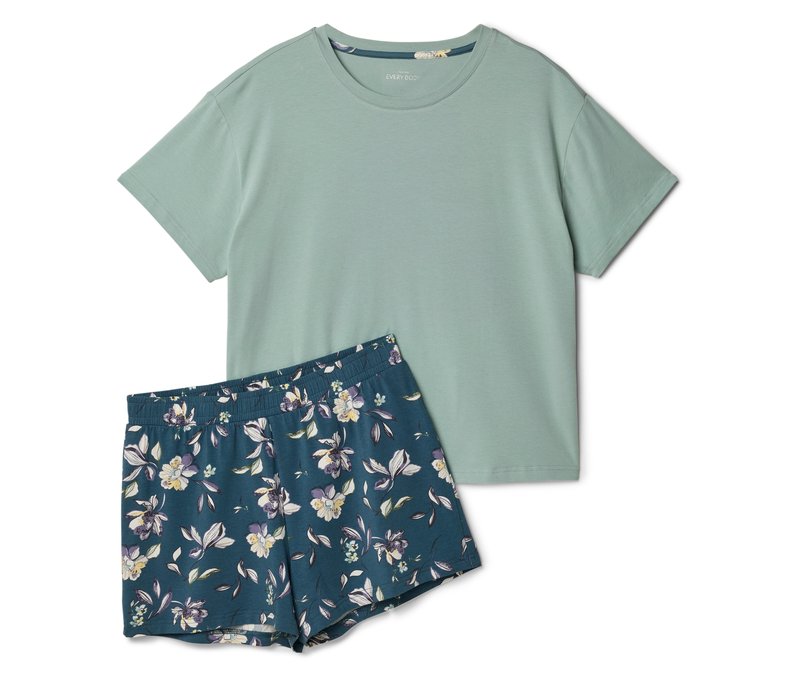 Tchibo - Shorty-Pyjama-Set - Damen - Gr. XL - petrol/geblümt