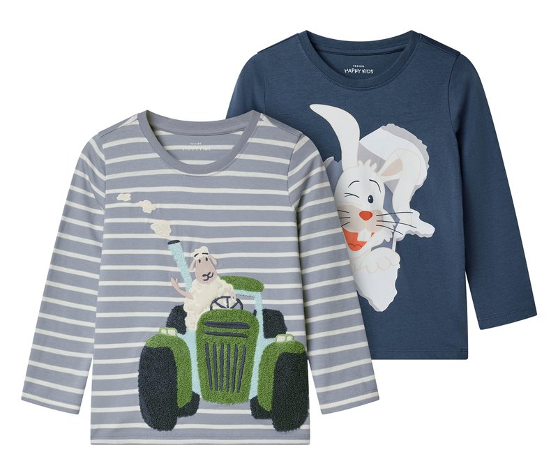 Tchibo - 2 Kinder-Langarmshirts mit Applikation - Jungen - Gr. 98/104 - dunkelblau