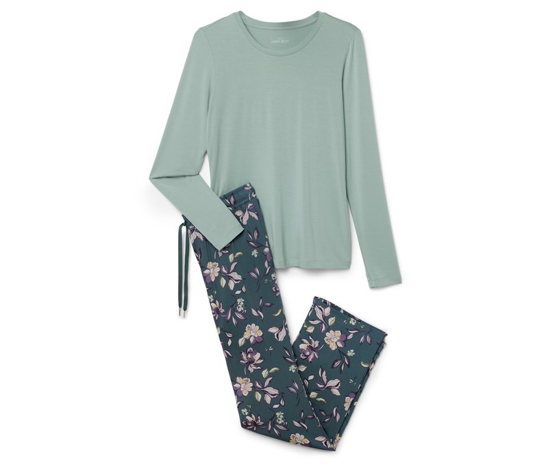 Tchibo - Pyjama mit Webhose - Damen - Gr. L - petrol/geblümt