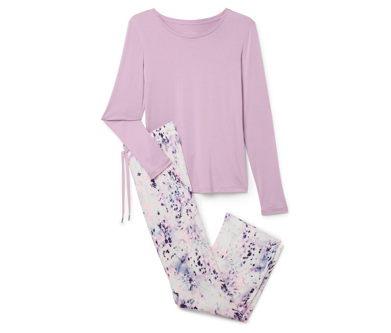 Tchibo - Pyjama mit Webhose - Damen - Gr. L - creme/print