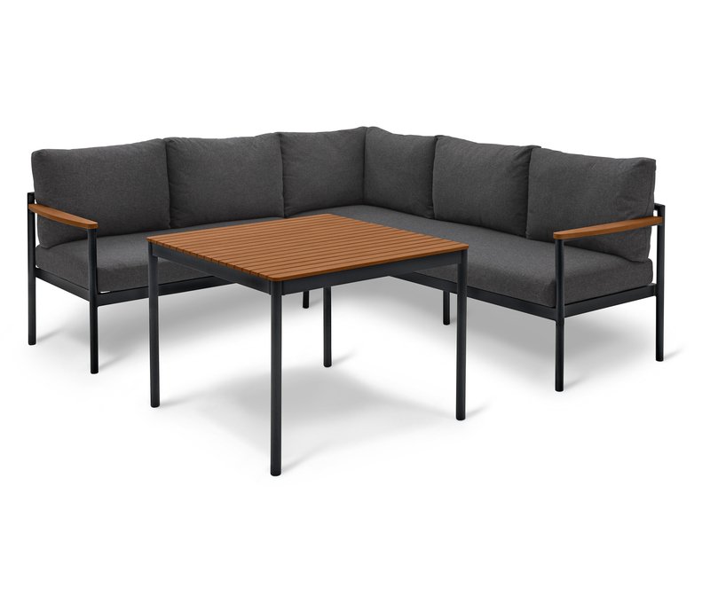 Tchibo - Dining-Lounge-Ecke »Elin« mit Esstisch - 211,9x212,6x88,1cm - anthrazit - Aluminium / Eukalyptus-Massivholz / Stahl