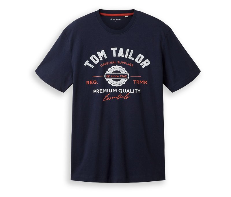 Tom Tailor T-Shirt mit Logo - Herren - Gr. L - blau/print