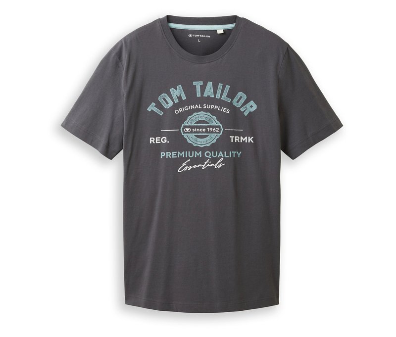 Tom Tailor T-Shirt mit Logo - Herren - Gr. L - grau/print