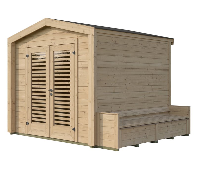 Weka Gartenhaus mit Sitzbank - 307x263x241cm - anthrazit - Fichtenholz / Glas