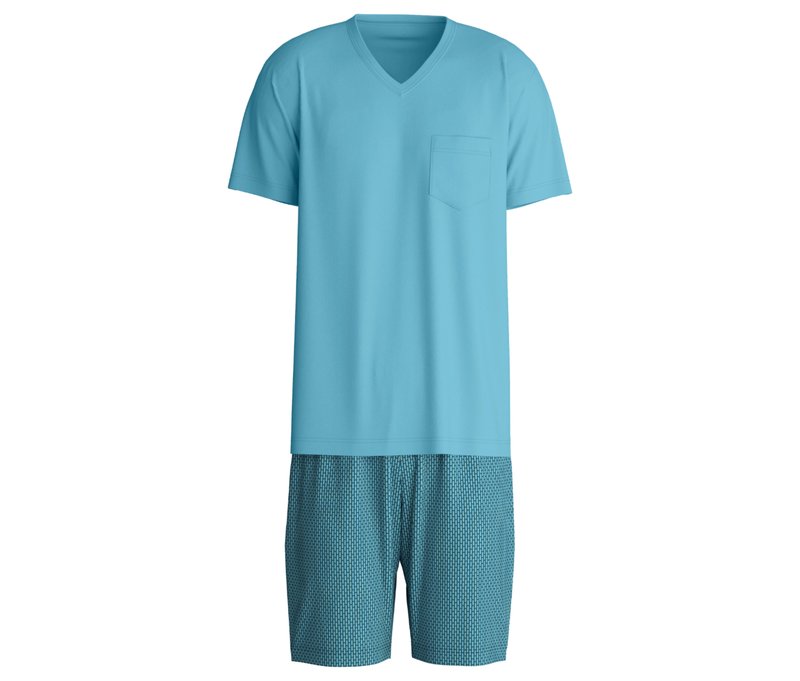 Tchibo - Calida Relax Streamline Shorty-Pyjama - Herren - Gr. M - petrol/print