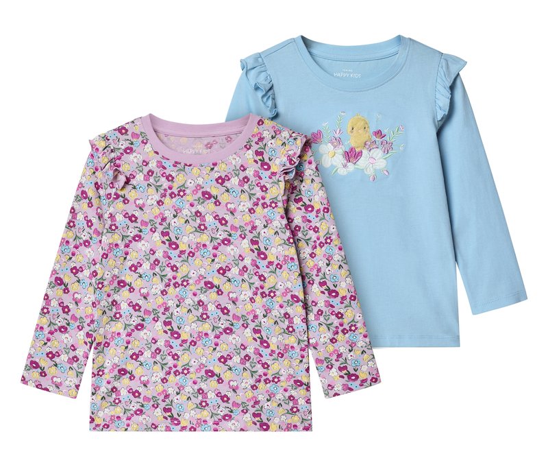 Tchibo - 2 Kinder-Langarmshirts mit Applikation - Mädchen - Gr. 122/128 - blau