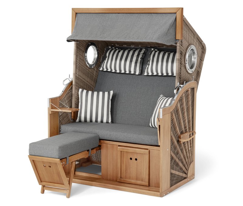 Tchibo - Premium-Strandkorb XL mit 2 Ausklapptischen - 131x155x76cm - anthrazit - Eukalyptus-Massivholz / Polyethylen / Polypropylen