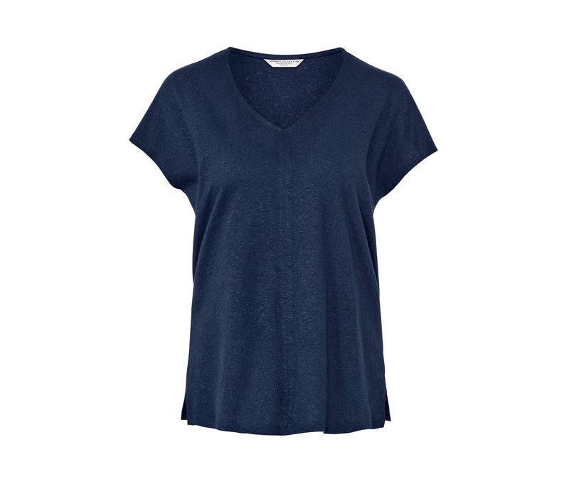 Tchibo - Shirt mit Leinen - Damen - Gr. XL - dunkelblau