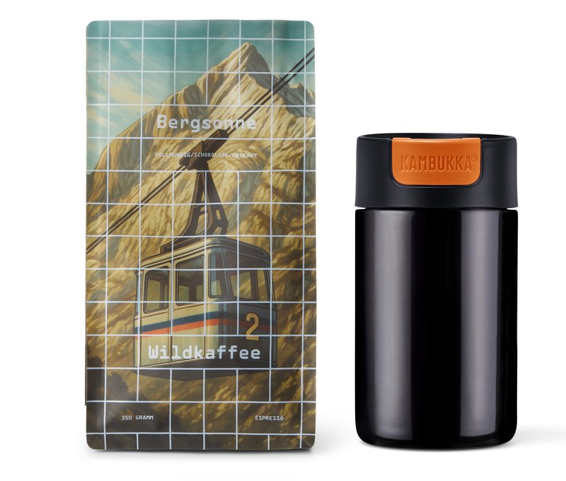 Kaffee-Geschenkset “Campingluft” – 1 x 350 g Espresso Ganze Bohne und Kambukka Becher