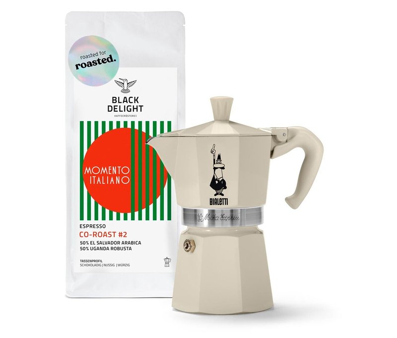 Kaffee-Geschenkset “Bialetti Camping” – 1x 250 g Espresso Gemahlen und Bialetti Moka Express