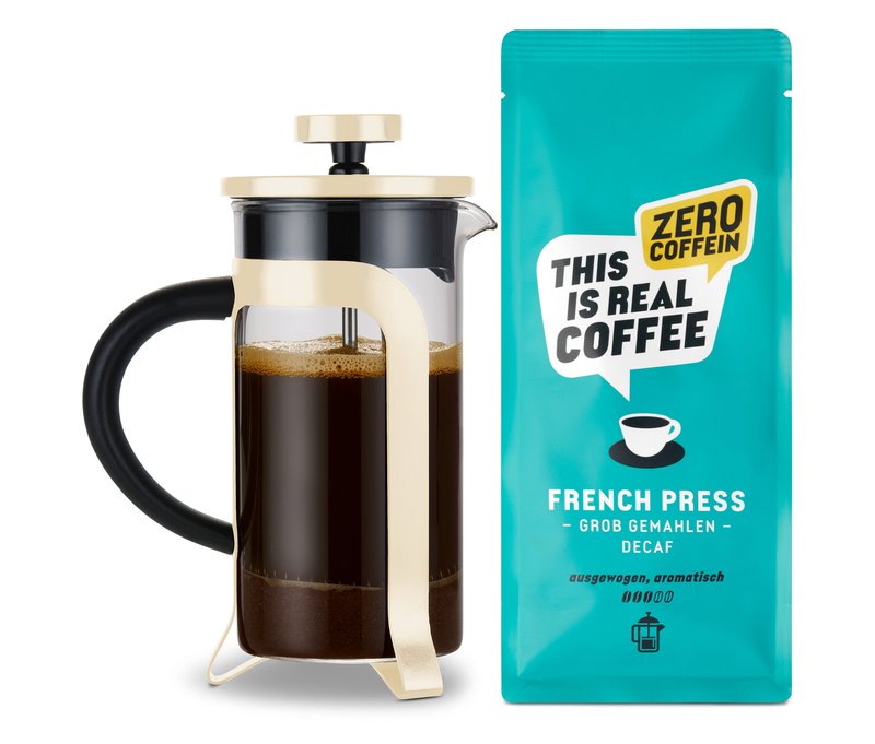 Tchibo - Kaffee-Geschenkset "French Press Camping - Decaf„ – 1x 200 g Filterkaffee entkoffeiniert Gemahlen und Siebstempelkanne