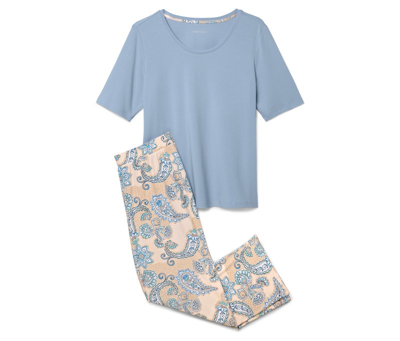 Tchibo - 7/8-Pyjama-Set - Damen - Gr. XL - hellblau/paisley