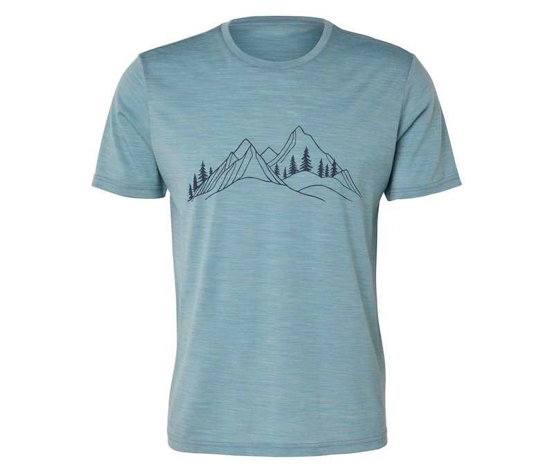 Tchibo - T-Shirt mit Merinowolle - Herren - Gr. M - türkis/print