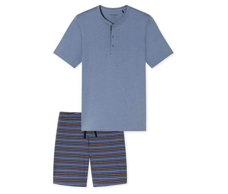 Schiesser Shorty-Set - Herren - Gr. M - blaugrau/gestreift