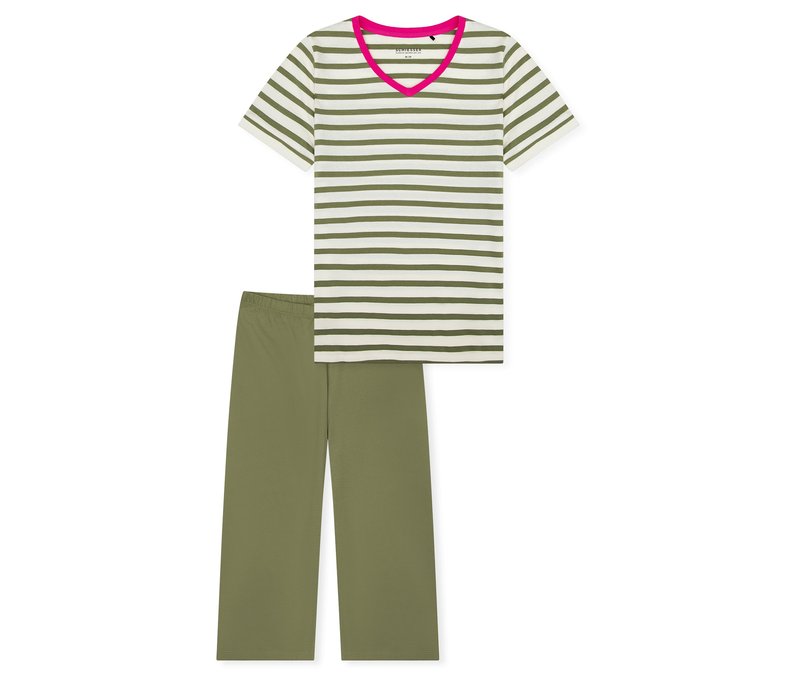 Schiesser 3/4-Pyjama-Set - Damen - Gr. 38 - grün/gestreift