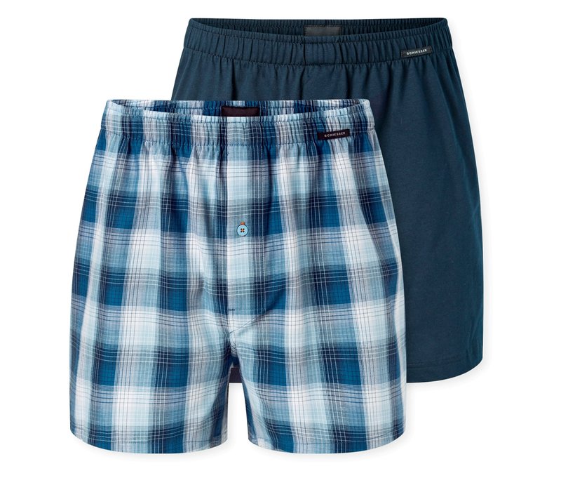 2 Schiesser Web-Boxer - Herren - Gr. M/5 - blau/kariert
