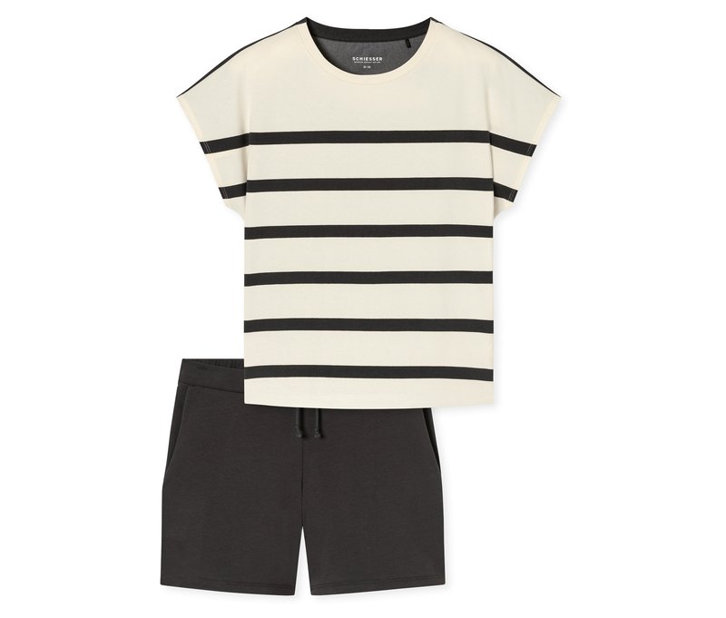 Schiesser Shorty-Set - Damen - Gr. 40 - anthrazit/gestreift