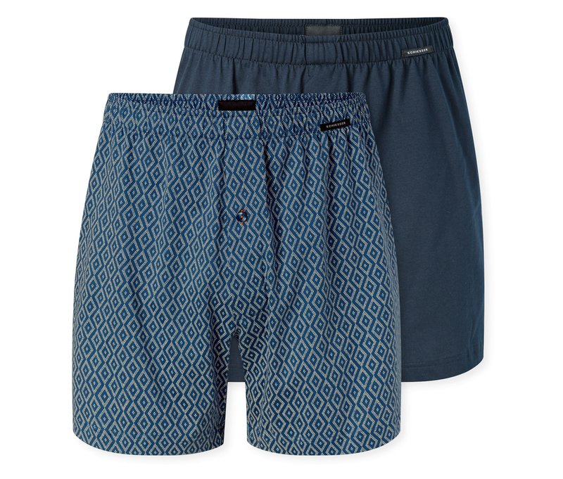 2 Schiesser Jersey-Boxer - Herren - Gr. M/5 - dunkelblau/print