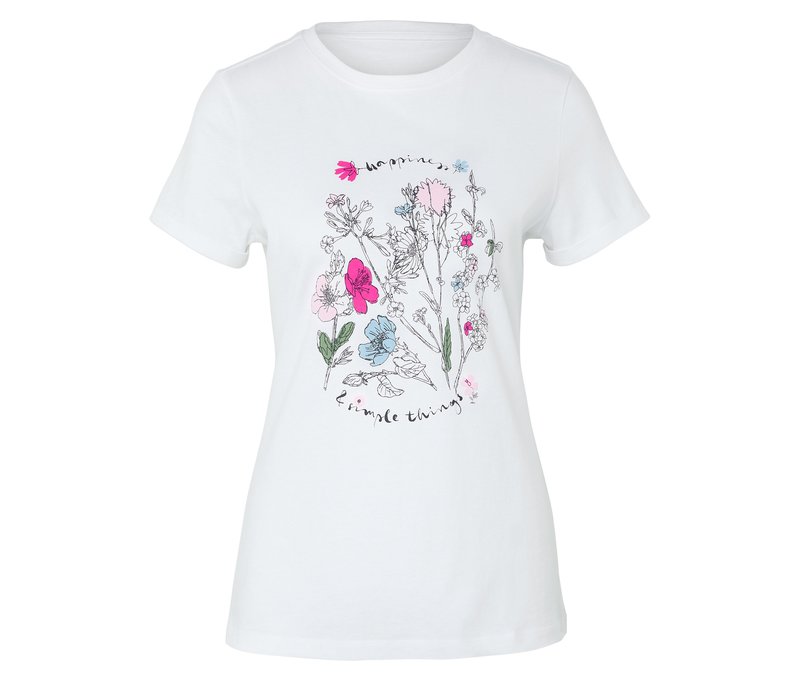 Tchibo - T-Shirt mit Print - Damen - Gr. L - weiß/print