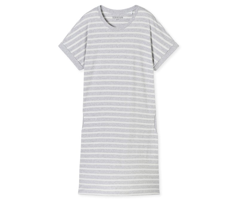 Schiesser Kurzarm-Sleepshirt - Damen - Gr. 40 - grau/gestreift