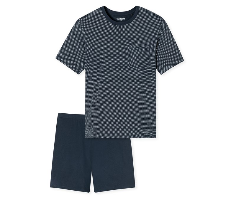 Schiesser Shorty-Pyjama-Set - Herren - Gr. 54 - dunkelblau/print