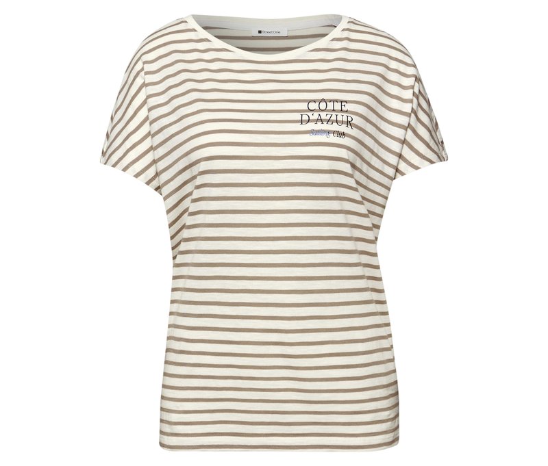 Street One T-Shirt - Damen - Gr. 44 - beige/gestreift