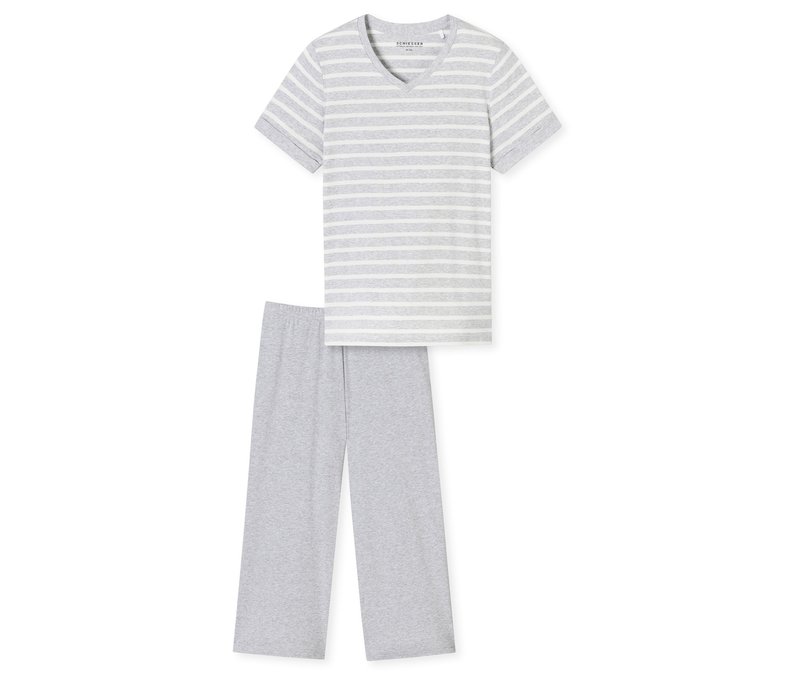 Schiesser 3/4-Pyjama - Damen - Gr. 40 - grau/gestreift