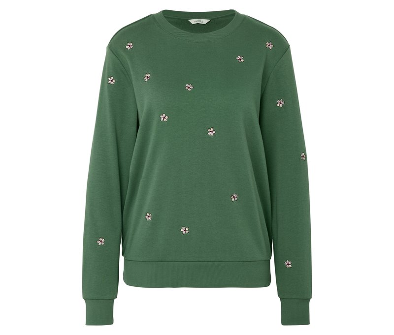 Tchibo - Besticktes Sweatshirt - Damen - Gr. M - dunkelgrün/geblümt