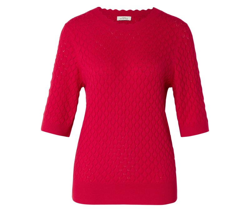 Kurzarmpullover mit Ajour-Muster - Damen - Gr. L - rot