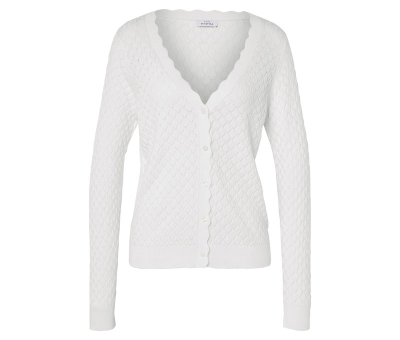 Strickjacke mit Ajour-Muster - Damen - Gr. XL - weiß