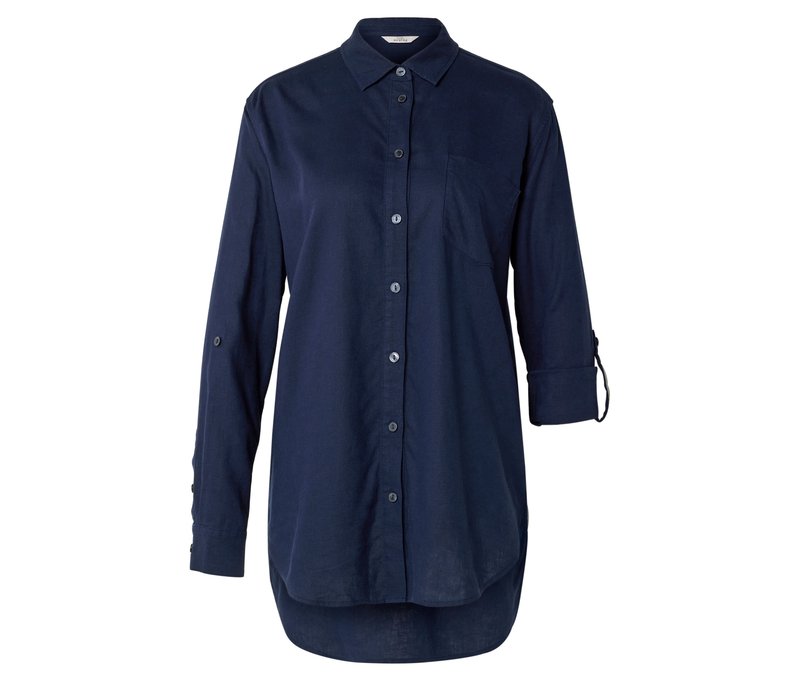 Tchibo - Lange Leinenbluse - Damen - Gr. 42 - dunkelblau