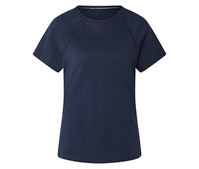 Tchibo - Shirt mit Crochet-Details - Damen - Gr. XL - dunkelblau