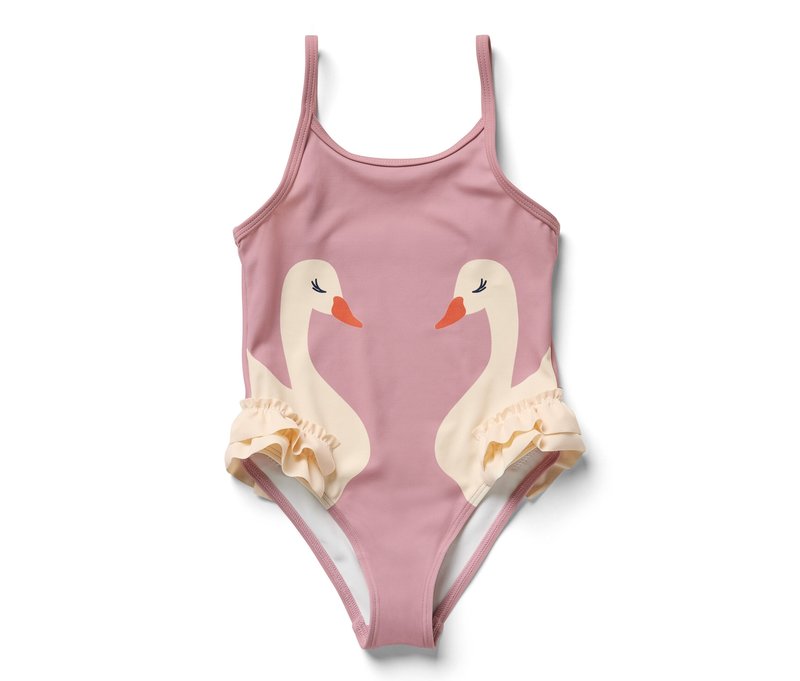 Tchibo - Kinder-Badeanzug mit Rüschen - Mädchen - Gr. 98/104 - rosa/print