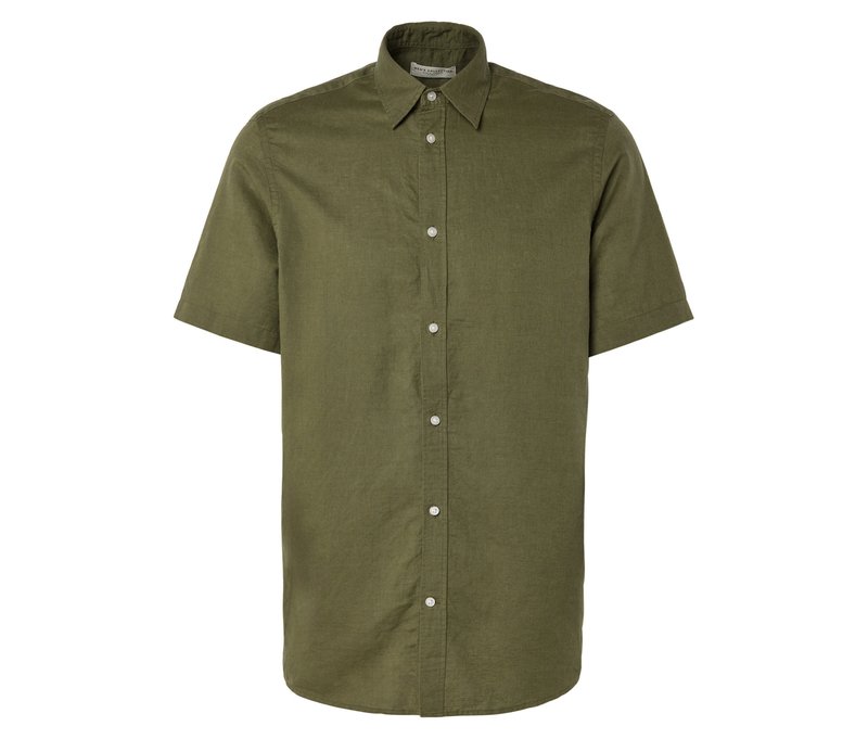 Tchibo - Kurzarmhemd mit Leinen - Herren - Gr. L - khaki