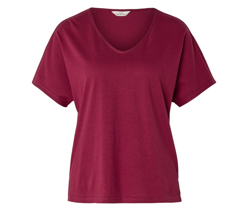 Tchibo - Shirt aus Leinenmix - Damen - Gr. XL - dunkelrot