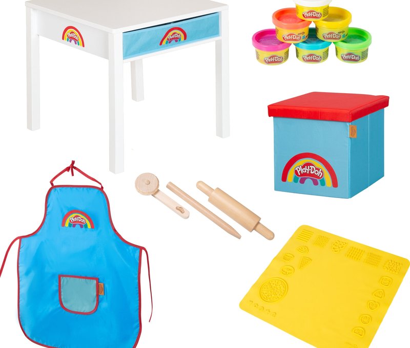 Roba x Play-Doh Basteltisch mit Hocker und Zubehör - 55x55x54cm - Holz / Holz
