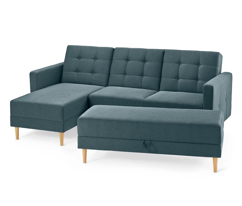 Tchibo - Federkern-Eckschlafsofa »Just Relax« mit Stauraumbank - 222x144x92cm - braun - Polyester / Eschen-Massivholz / Gummi