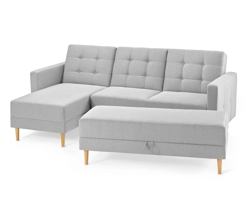 Tchibo - Federkern-Eckschlafsofa »Just Relax« mit Stauraumbank - 222x144x92cm - hellgrau - Polyester / Eschen-Massivholz / Gummi