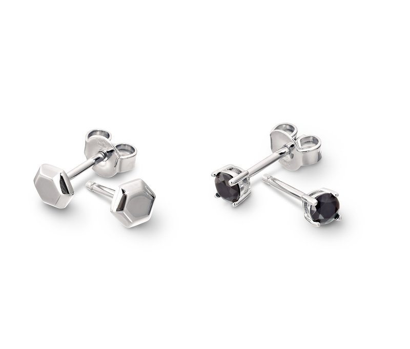 Tchibo - 925 Silber Ohrstecker Set Hexagon - schwarz