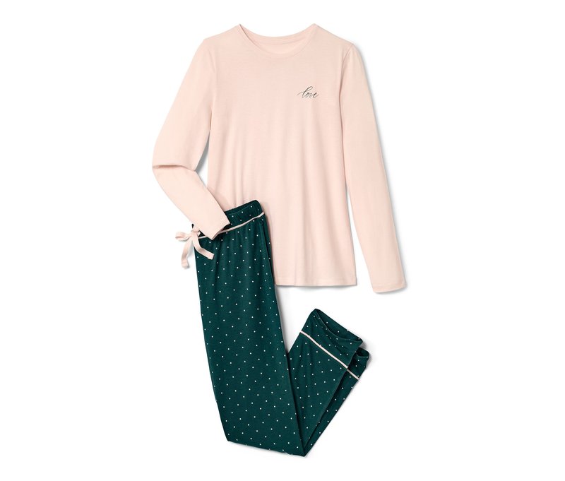 Tchibo - Pyjama - Damen - Gr. S - dunkelgrün/gepunktet