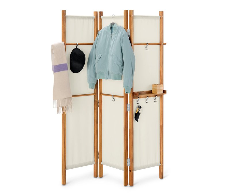 Tchibo - Paravent mit Ablage - 135x4x180,5cm - beige - Akazienholz / Polyester / Edelstahl