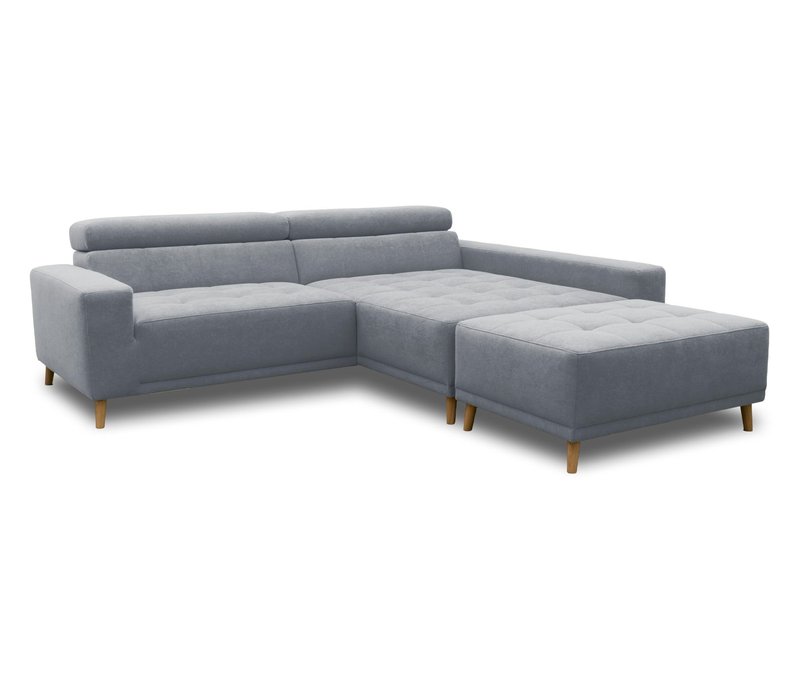 Domo Ecksofa mit Hocker »Helsingborg« - 172x248x44cm - blau - Polyester / Holz / Vlies