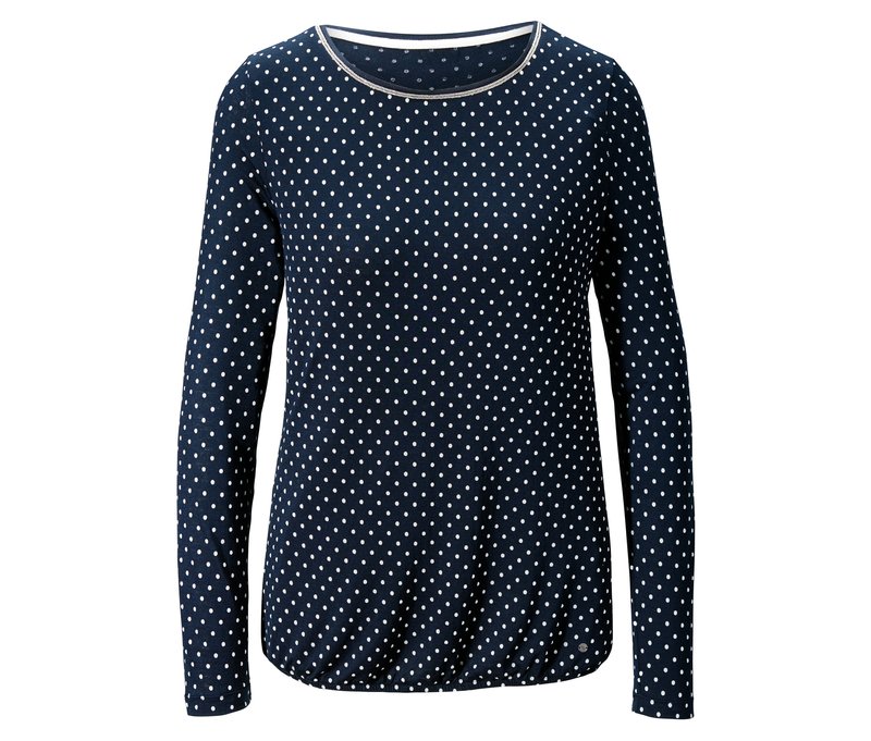 Tchibo - Gepunktetes Langarmshirt - Damen - Gr. M - weiß/gepunktet
