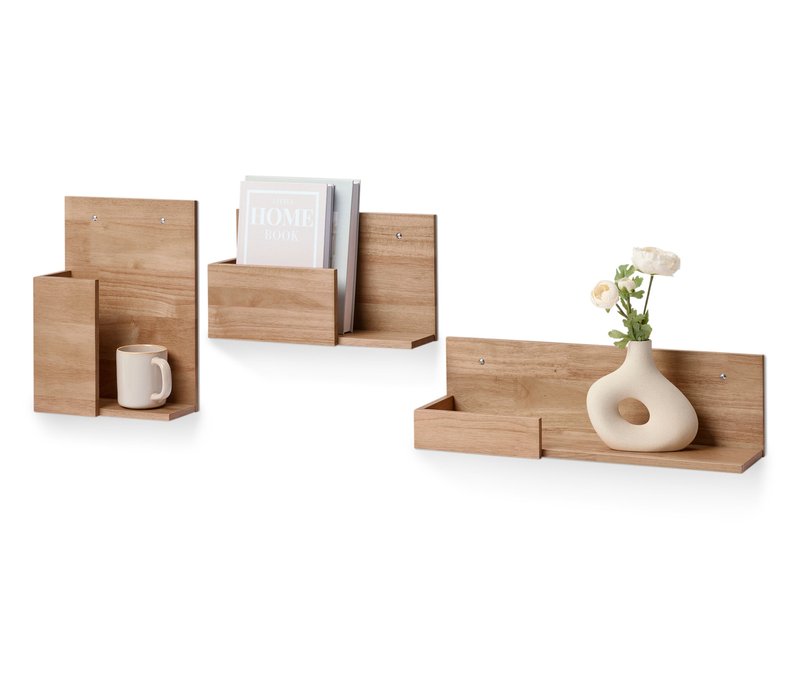 Tchibo - 3er-Regal-Set aus Massivholz - 1x15x50cm - naturfarben - Rubberwood-Holz