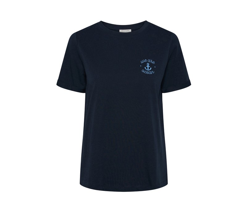 Tchibo - T-Shirt mit Stickerei - Damen - Gr. S - dunkelblau