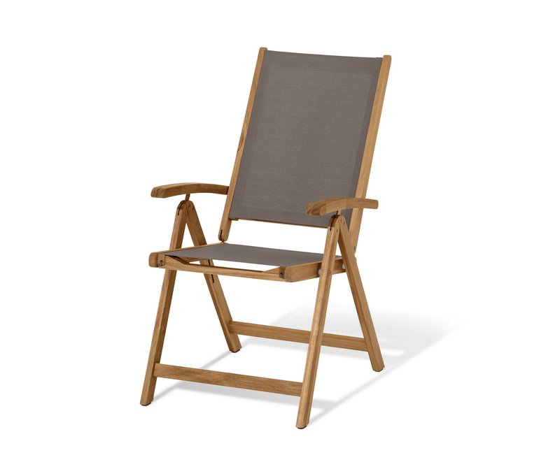 Tchibo - Hochlehner mit verstellbarer Rückenlehne und Textilene-Bespannung - 56,5x69,5x109cm - taupe - Holz / Akazienholz / Stahl