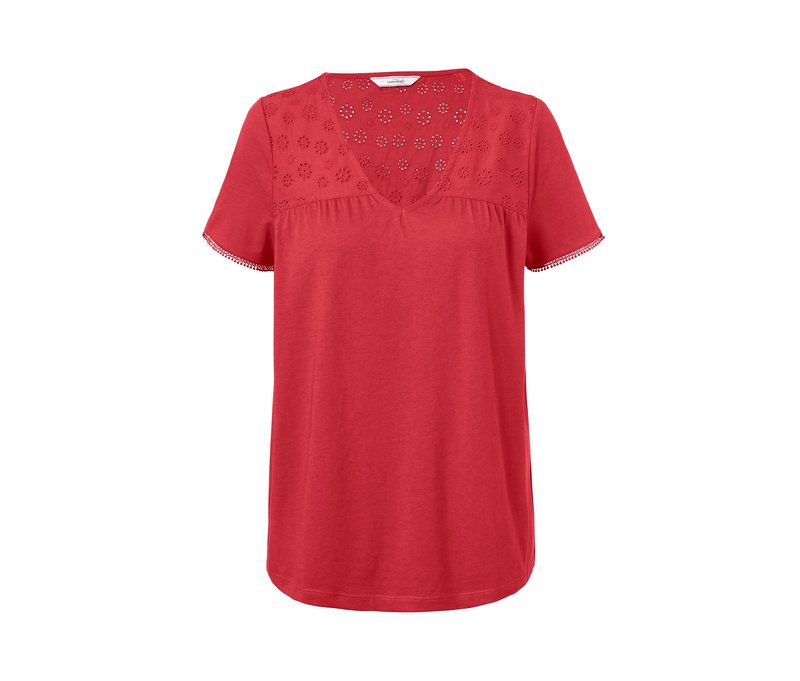 Tchibo - Shirt mit Stickerei - Damen - Gr. S - rot