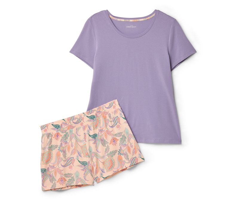 Tchibo - Shorty-Pyjama-Set - Damen - Gr. XS - lila/print