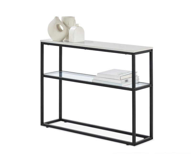 Tchibo - Konsole in Marmoroptik - 100x26x77cm - schwarz - Holz / Glas / Metall