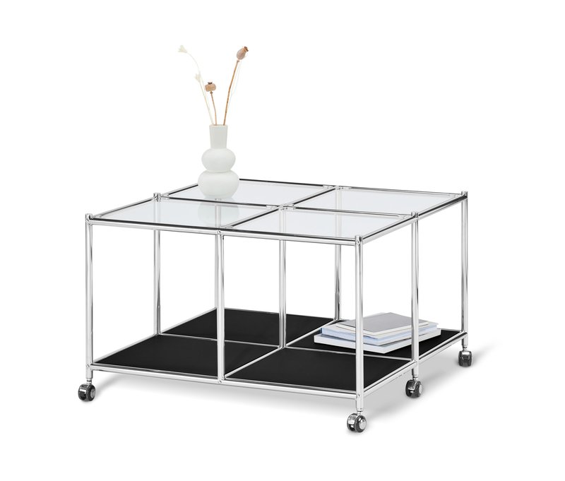 Tchibo - Couchtisch mit Rollen »Cn3« - 78x78x44,5cm - schwarz - Metall / Glas / Metall